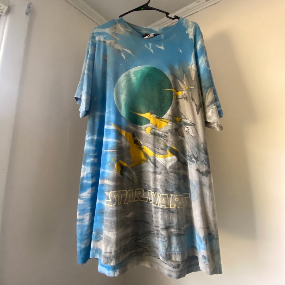Vintage 90s Star Wars The Phantom Menace Naboo Fighters Graphic Tee Tie Dye